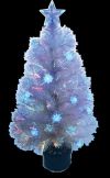 Новогодняя искусственная светодиодная елка с фиброоптическим световолокном Снежок, белая ёлка, высотой 150 см, с голубыми цветками, диодными лампами LED,  верхушка в виде прозрачной звезды, артикул Е70126, фирма Snowmen - Сноумен, Канада